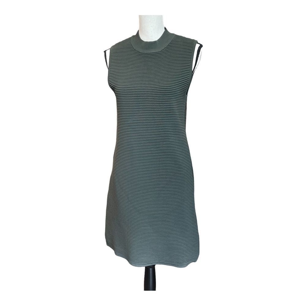Topshop Green Ribbed High Neck Modern Minimalist Sleeveless Dress Womens 8 - Picture 4 of 13